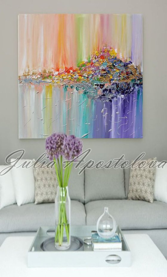 Original Abstract Painting, Colorful Abstract Painting, Abstract Landscape Art, Surreal Abstraction, Modern Painting, Hand-painted, Ready to Hang, Rich Texture, Palette Knife, Contemporary, Canvas Art, Multicolored, Floral, Zen, Modern Wall Decor ''Vision of landscape''