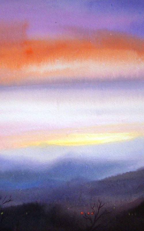 Beauty of Evening Himalaya - Watercolor on Paper by Samiran Sarkar