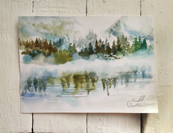 Watercolor landscape Original Art. Watercolor Forest Paintings