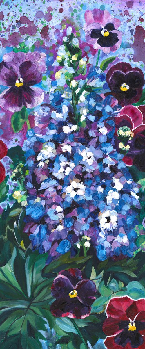 Delphinium with Pansies by Christina M Plichta