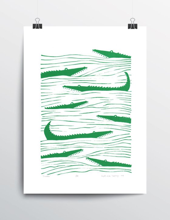 Crocodiles (green) - Unframed - FREE Worldwide delivery