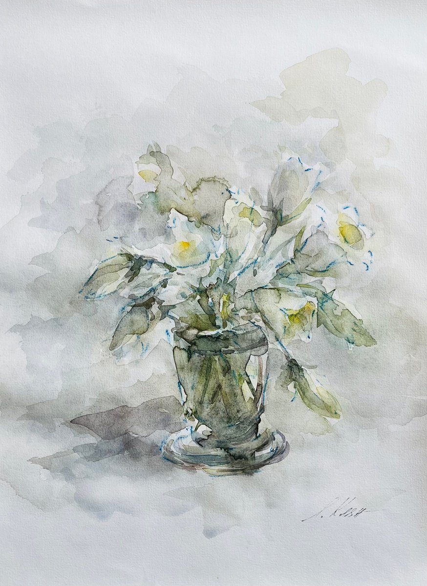 Impressionistic Botanical Painting By Elena Klyan, 12 X 16, White Bells 30 X 40 Cm 2025, Original Artwork