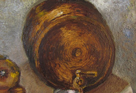 Still life with a barrel of wine