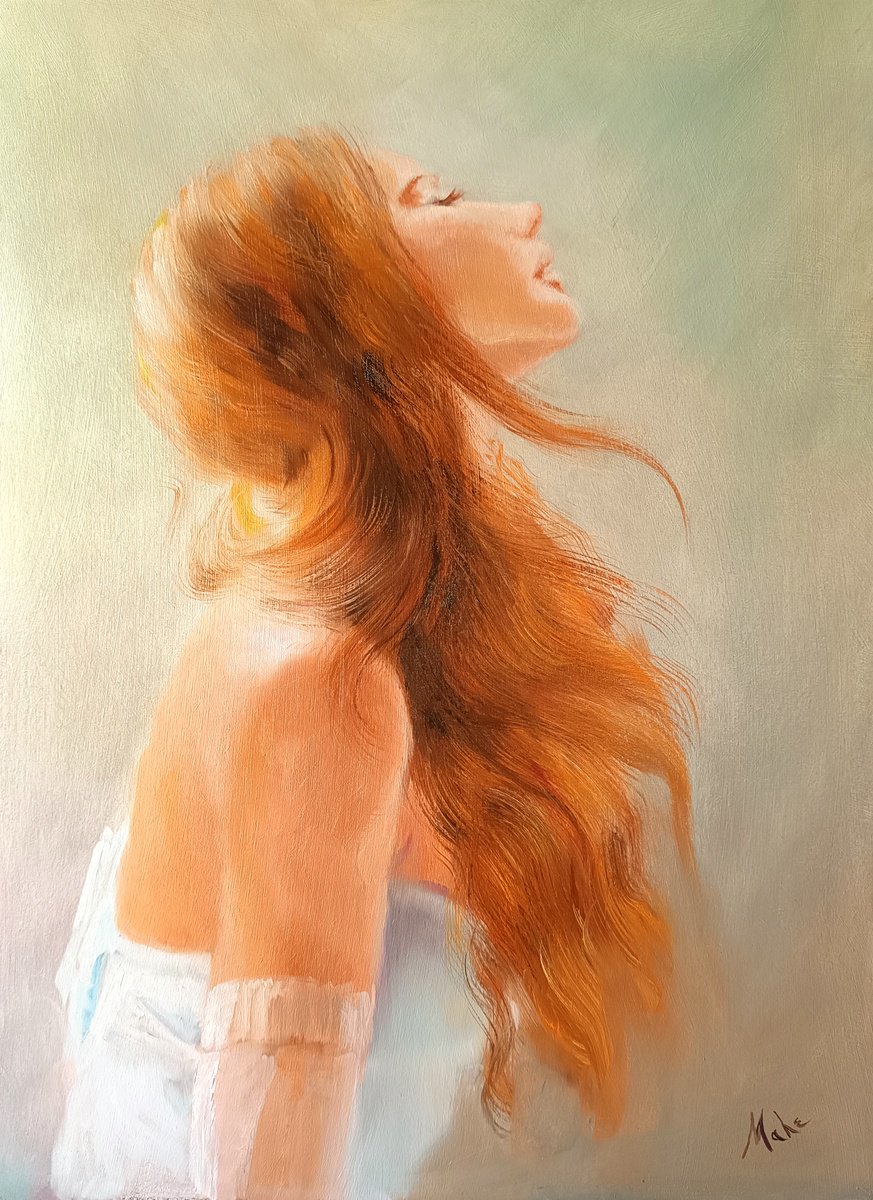 Expressive Portrait Oil Painting By Isabel Mahe, 15 X 21, Heyday, Original Artwork