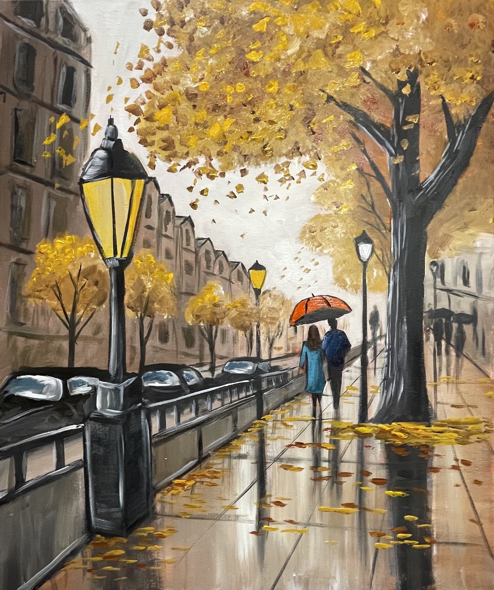 Impressionistic Landscape Acrylic Painting By Aisha Haider, 20 X 24, Golden Day, Original Artwork