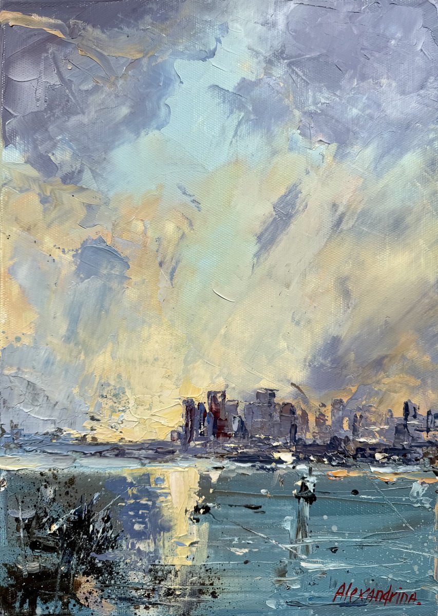 Impressionistic Landscape Oil Painting By Irina Alexandrina, 10 X 14, Big Sky. # B4, Original Artwork