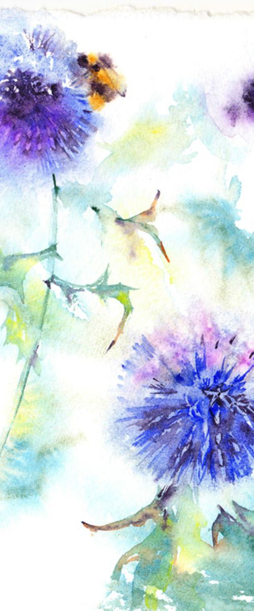 Bee on Globe Thistle by Anjana Cawdell