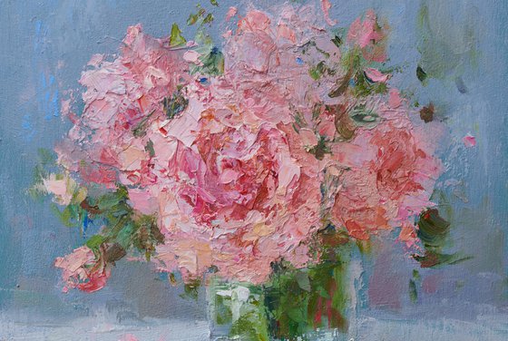 Pink Peonies in a Glass Vase