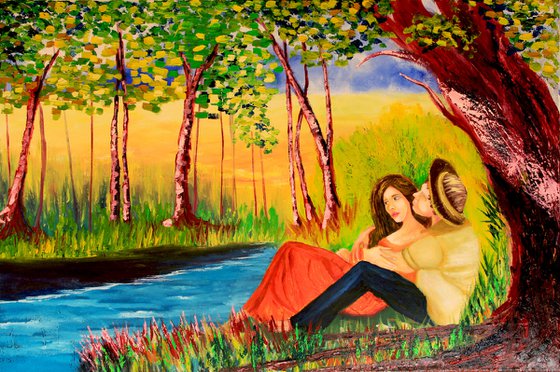 lovers by the river painting impressionist original