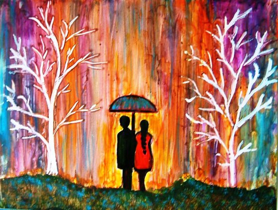 Romance in the rain II romantic painting
