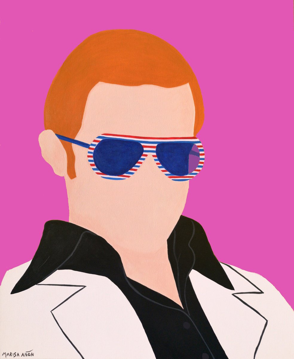 Urban And Pop Portrait Acrylic Painting By Marisa Anon, 29 X 36", Elton 2, Original Artwork