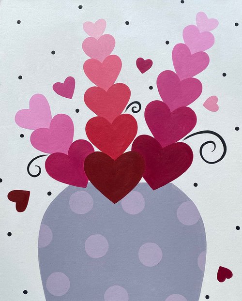 Pink Heart Stems with Polka Dot Vase by Louise MacIntosh-Watson