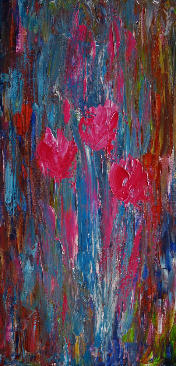 Organic Abstract Acrylic Painting By Denys Kuvaiev, 12 X 24, Abstract Flowers, Original Artwork