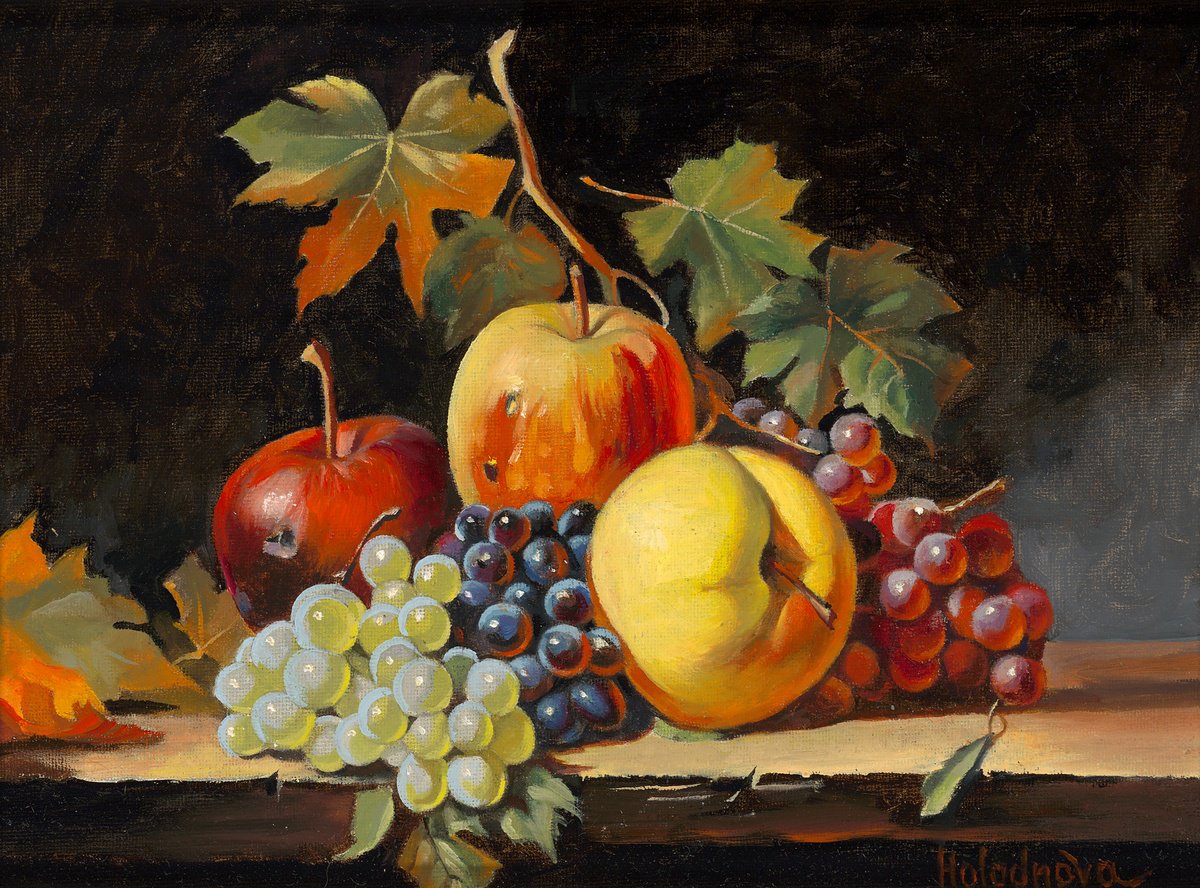 Photorealistic Still Life Oil Painting By Tatyana Holodnova, 17 X 14", Harvest Symphony, Original Artwork