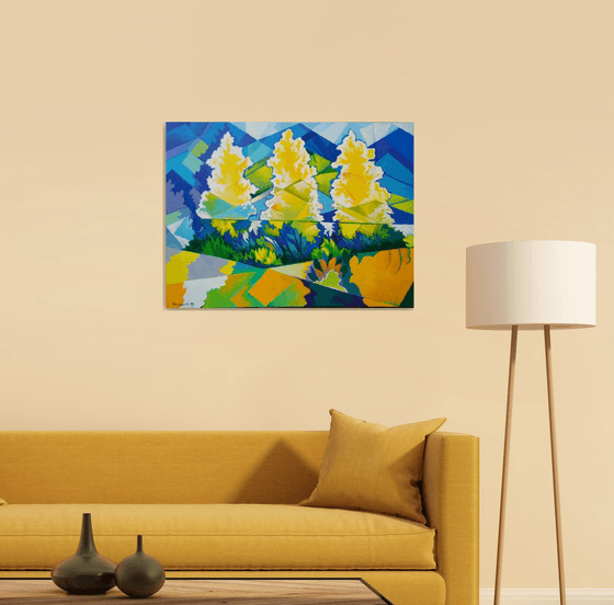 Three trees (60x80cm, cubism, oil painting, ready to hang)