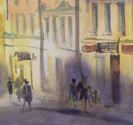 Vyborg. Street to the fortress. Watercolour by Marina Trushnikova. Cityscape. Plain air artwork.