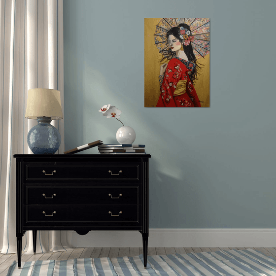 Geisha in a red kimono