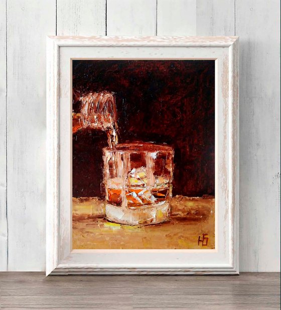 Whiskey, Bourbon Painting Original Art Whiskey Ice Wall Art Cocktail Artwork