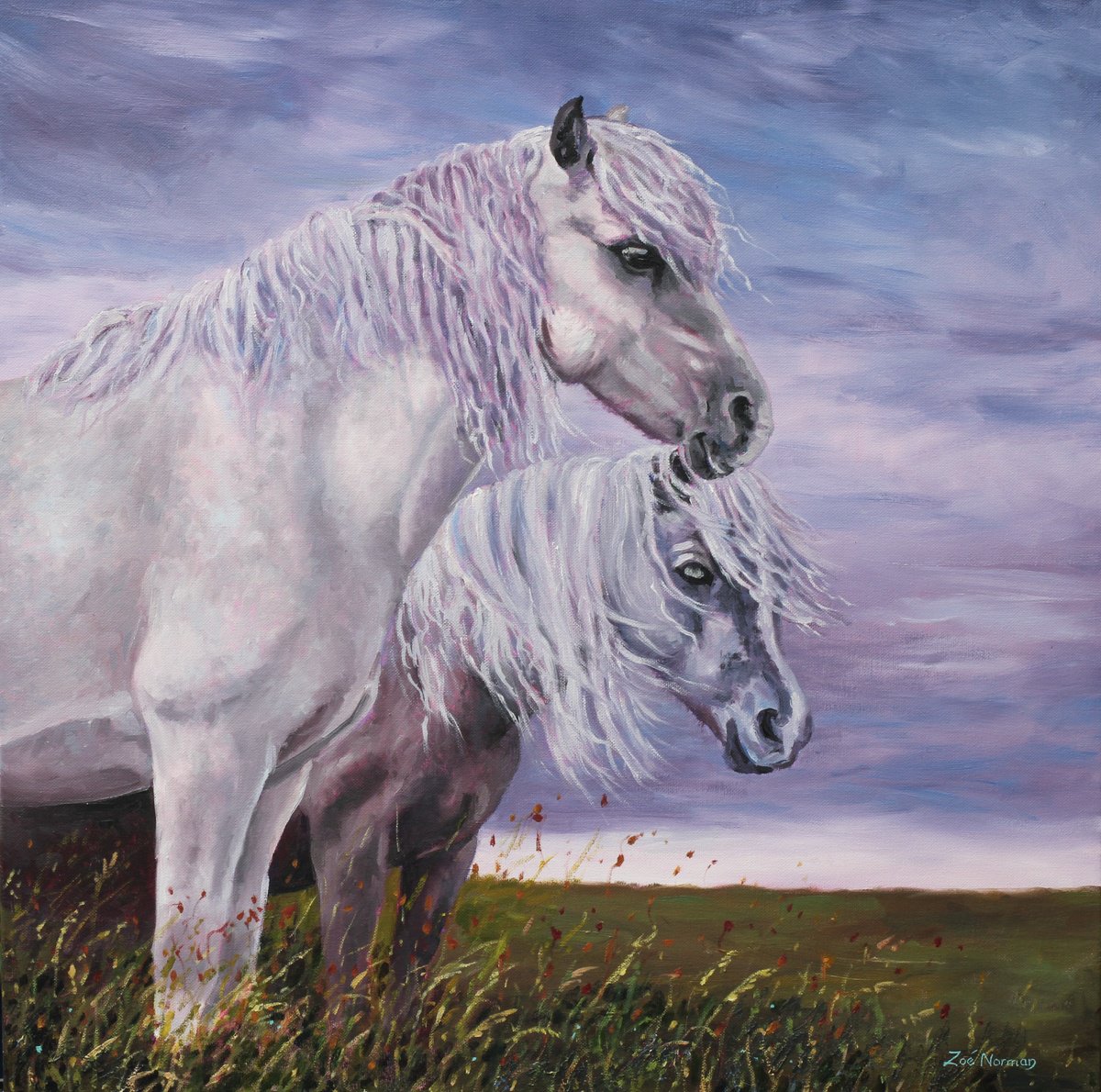 Impressionistic Animal Oil Painting By Zoe Elizabeth Norman, 24 X 24", Moorland Ponies, Original Artwork