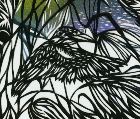 Kingfisher paper cut on screen print