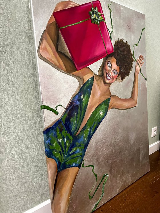 Black Woman Portrait with Gift