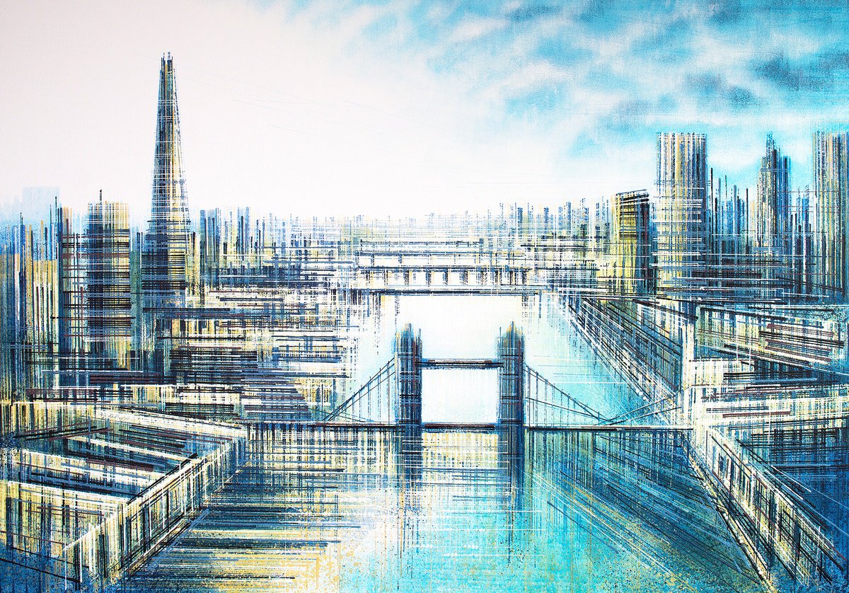 Impressionistic Cityscapes Acrylic Painting By Marc Todd, 39 X 28", City Of London Skyline, Original Artwork