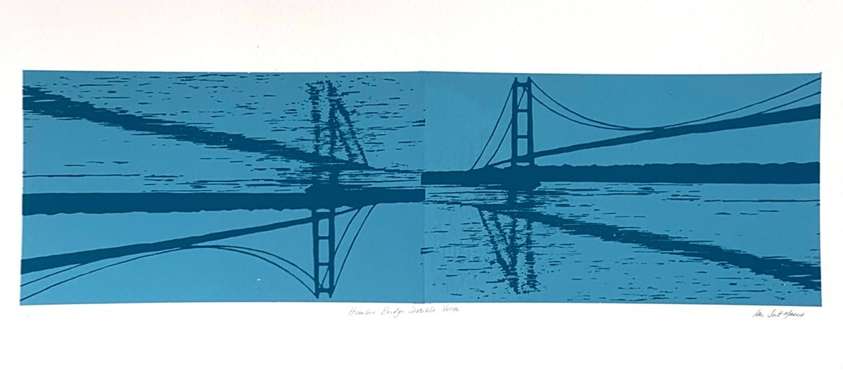 Graphic Cityscapes Screenprint By Ian Scott Massie, 30 X 11, Humber Bridge Double Vision, Original Artwork