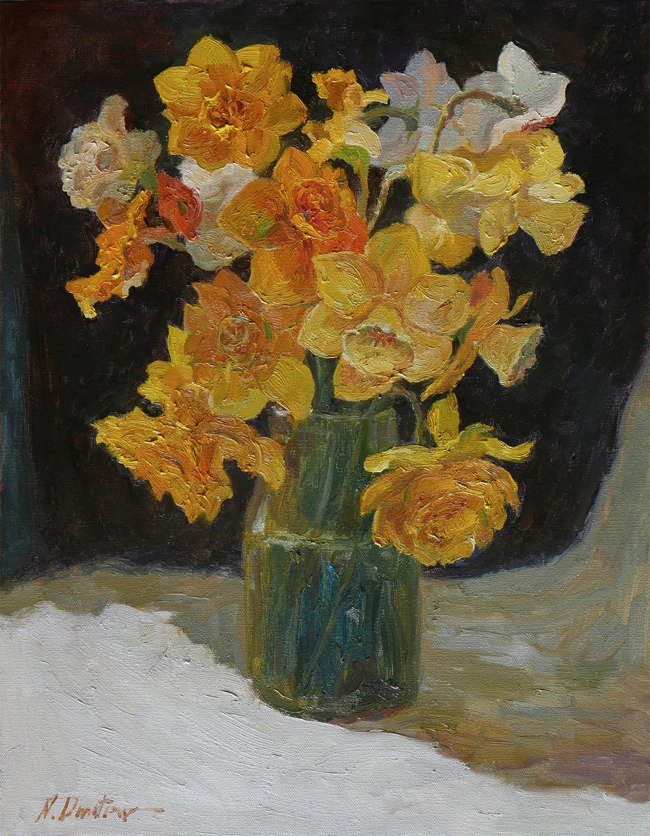 Daffodils - daffodils still life painting by Nikolay Dmitriev