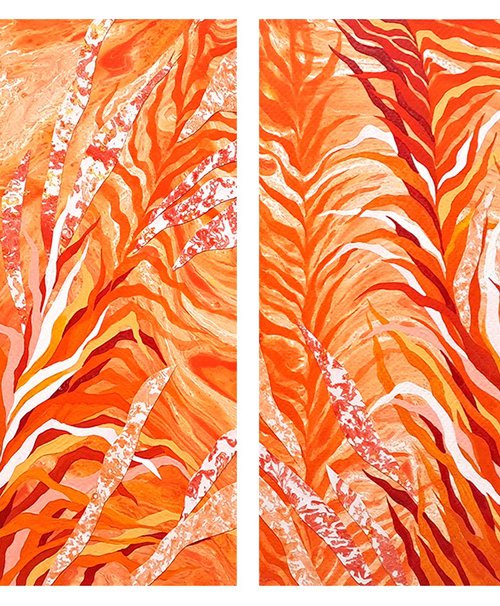 Set of 2 «Golden Grasses» by Mariia Raskin