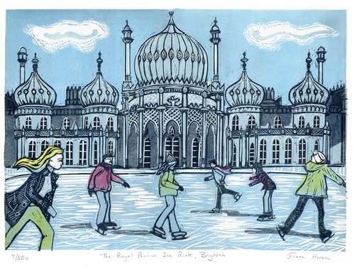 The Royal Pavilion Ice Rink, Brighton. Large Limited Edition linocut No.7 by Fiona Horan