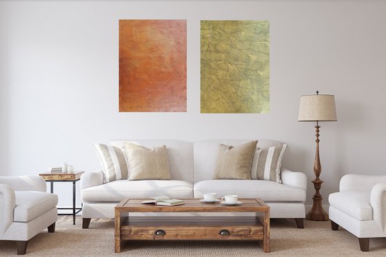 Growing old with you - diptych golden and copper abstract painting
