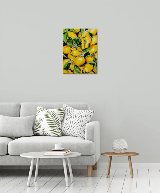 Lemon tree. Palette knife painting on canvas.