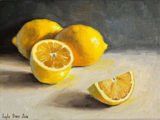 Lemon on grey fruit still life