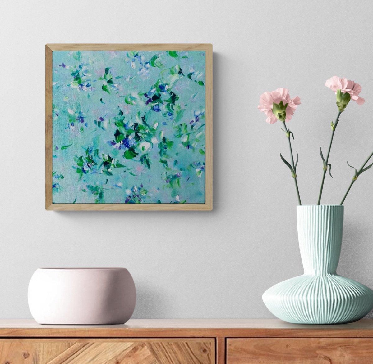 Organic Botanical Acrylic Painting By Katherine Spiller, 13 X 13", Little Garden Breeze, Original Artwork