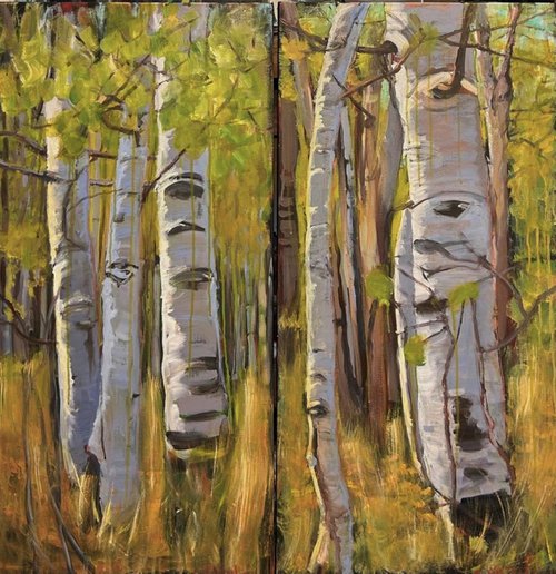 Birch Forest Diptych by Leah Kohlenberg