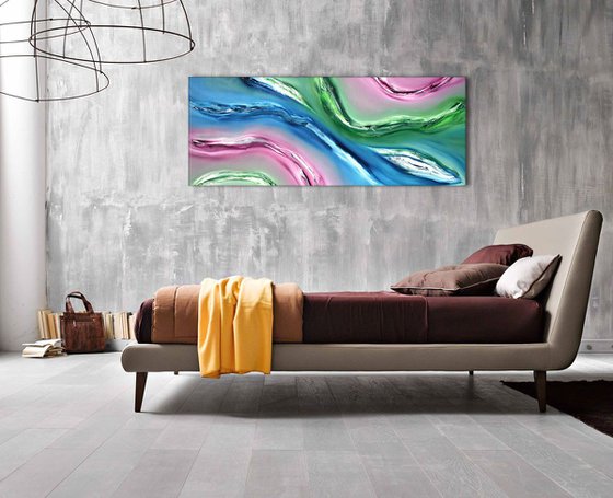 Fluid - 100x40 cm,  Original abstract painting, oil on canvas