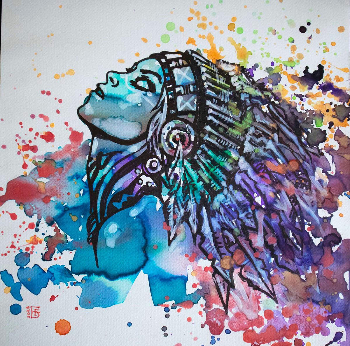 Illustrative Portrait Painting By Kateryna Bortsova, 12 X 12", Painting Portrait Of Indian Girl, Original Artwork