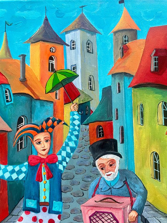 Organ grinder and clown