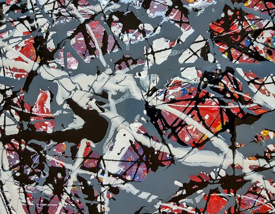 -Carving- Abstract Jackson Pollock style Painting on Unstretched Canvas.