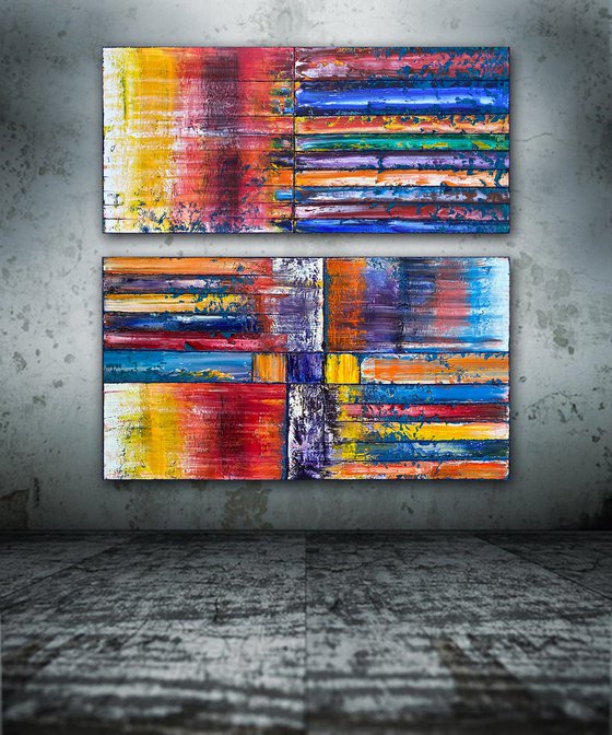 "I Want Candy" - Original PMS Large Oil Painting Diptych on Recycled Wooden Panels - 48 x 48 inches