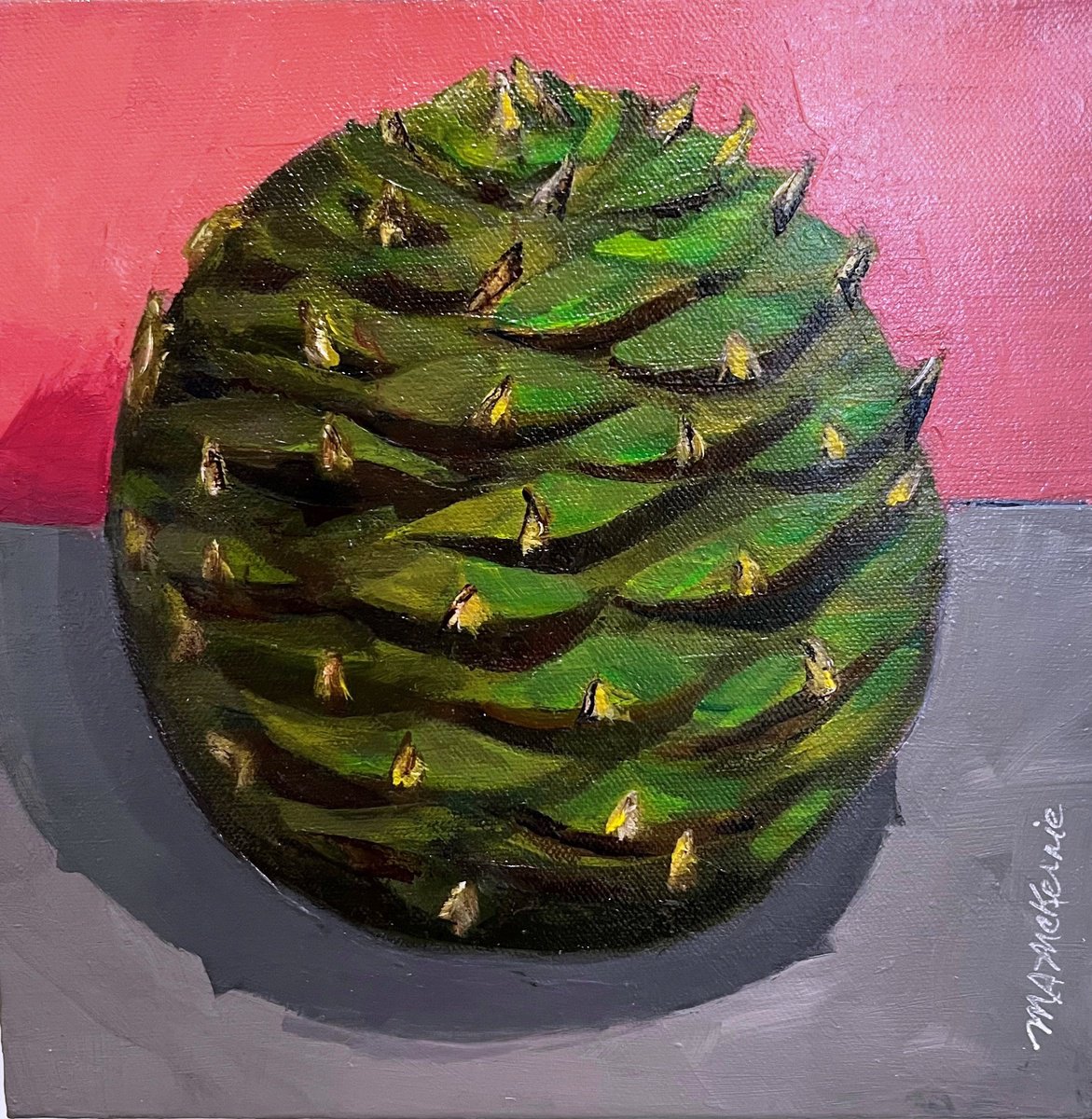 Impressionistic Botanical Acrylic Painting By Maryanne Mckernie, 10 X 10", Bunya Pine, Original Artwork