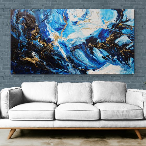 Iced Golden Sapphire 190cm x 100cm Textured Abstract Art