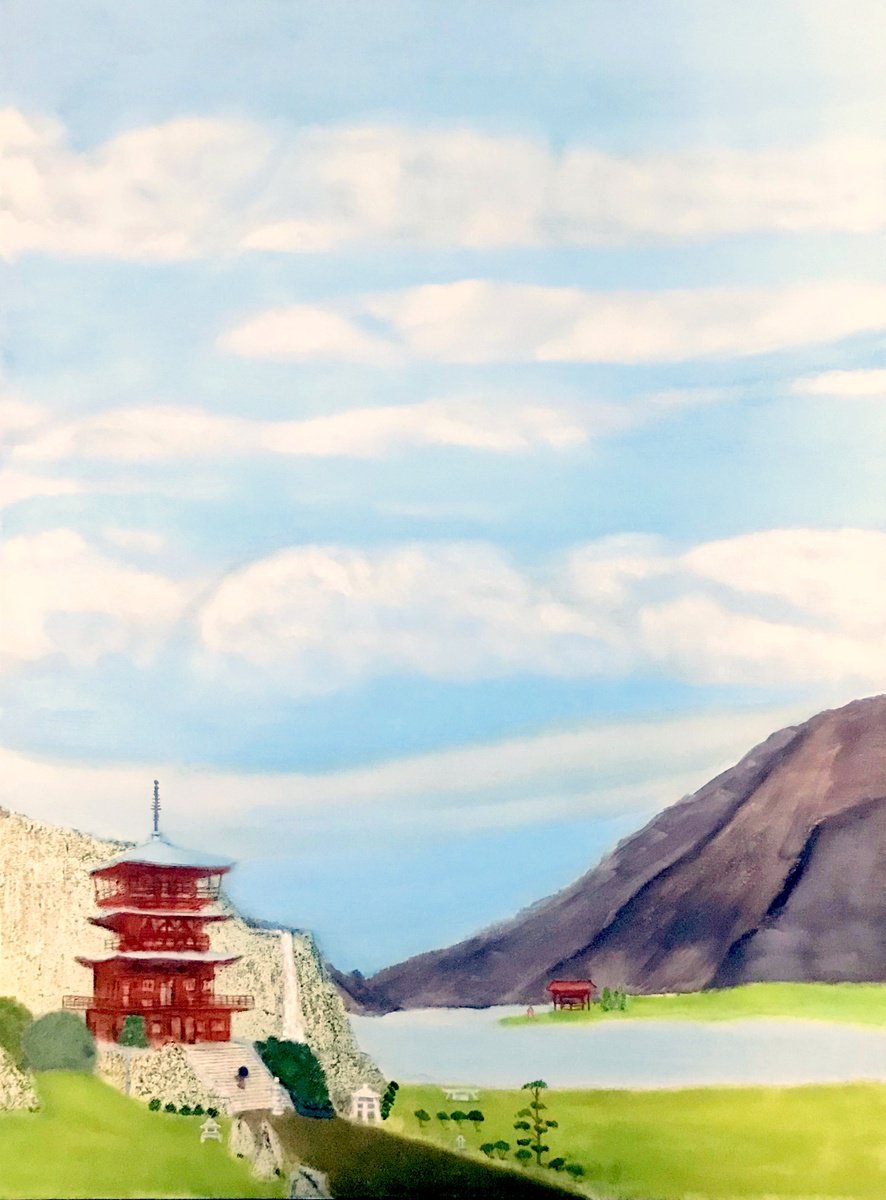 Impressionistic Cityscapes Oil Painting By Leslie Dannenberg, 22 X 30", Red Pagoda, Original Artwork