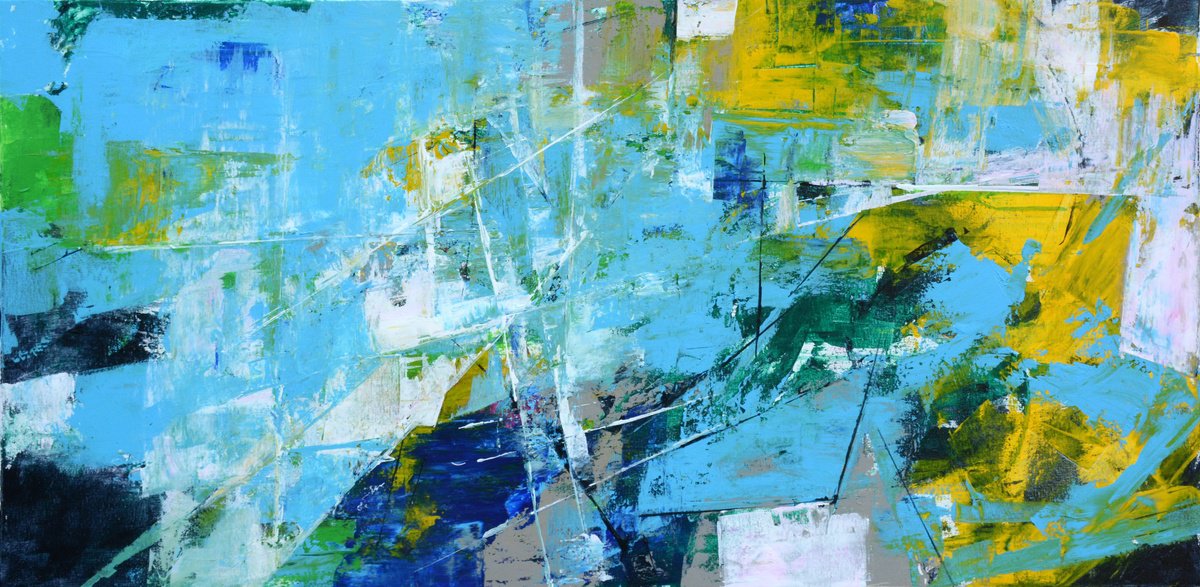 Abstract Acrylic Painting By Jianzhe Chon, 47 X 24, Abstract 053, Original Artwork