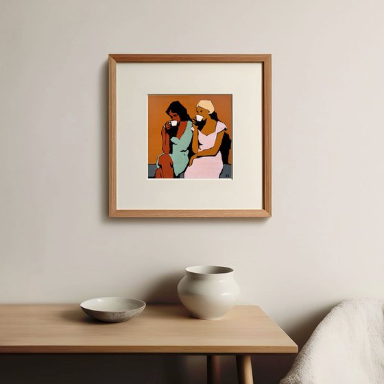 Women Drinking Coffee Original Painting
