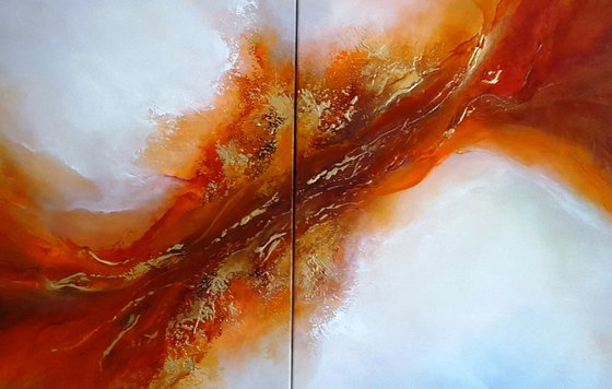 COSMIC FLOW (Extra large diptych oil painting)