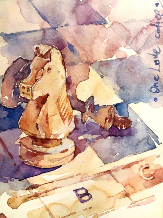 "Game of chess" Original watercolor painting