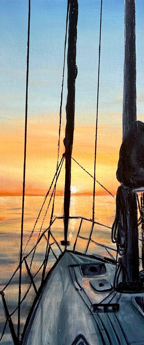 Sailboat at sunset by Valentina Ash