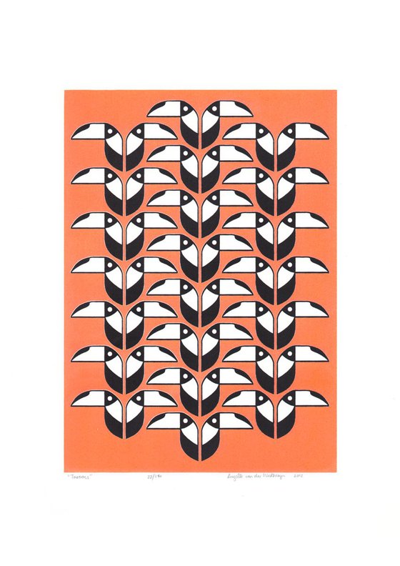 Toucans (coral) - Unframed - FREE Worldwide Delivery