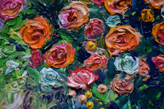 Original floral oil painting Roses splash